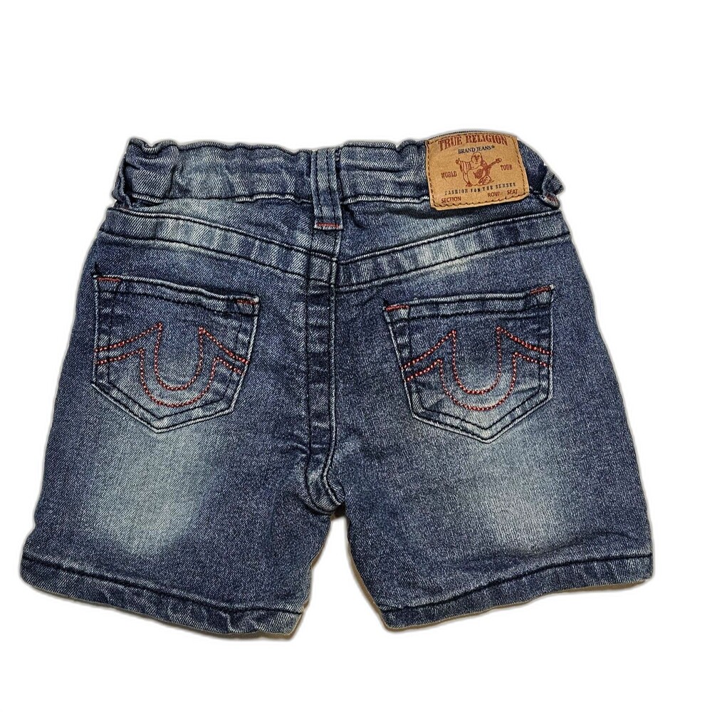 True Religion Boys Denim Shorts 24M Blue Pockets Adjustable Waist